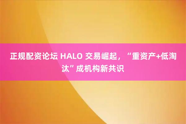正规配资论坛 HALO 交易崛起，“重资产+低淘汰”成机构新共识